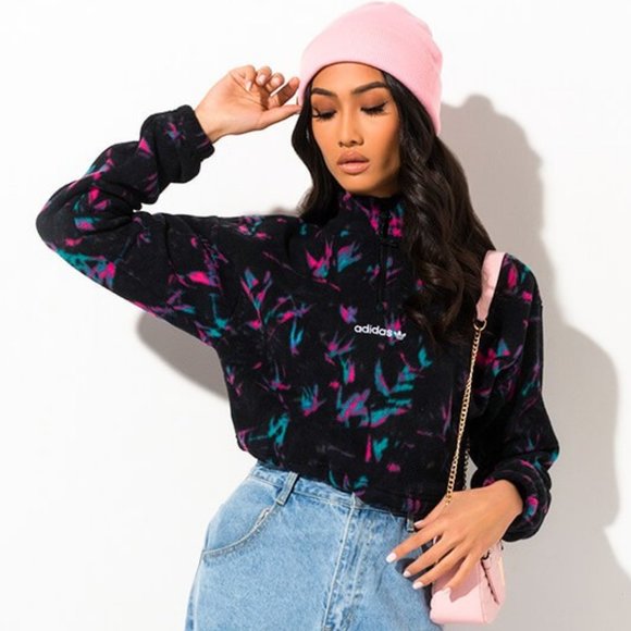 adidas Tops - adidas Retro Printed Fleece Half-Zip Sweatshirt